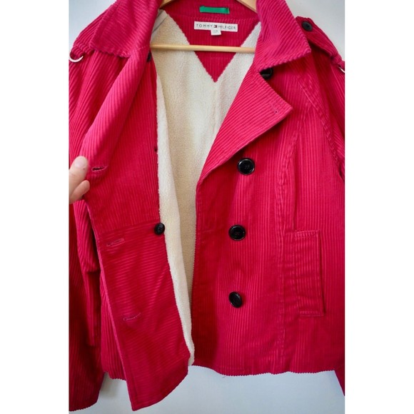 Vintage Tommy Hilfiger pink corduroy jacket peacoat shacket fleece sherpa lining - Picture 2 of 8